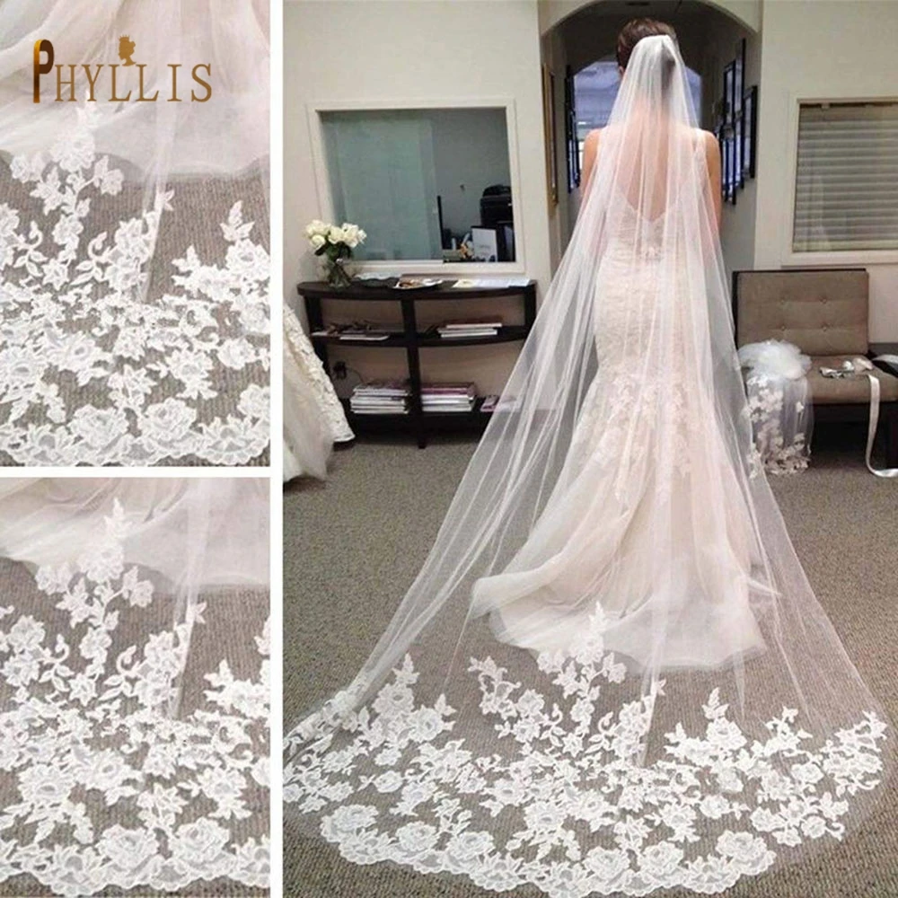 B54วิหาร Wedding Veil กับหวียาว3เมตรผ้าคลุมหน้าเจ้าสาว1ชั้นผ้าคลุมหน้าเจ้าสาวสีขาวเย็บปักถักร้อยดอกไม้งานแต่งงานอุปกรณ์เสริม