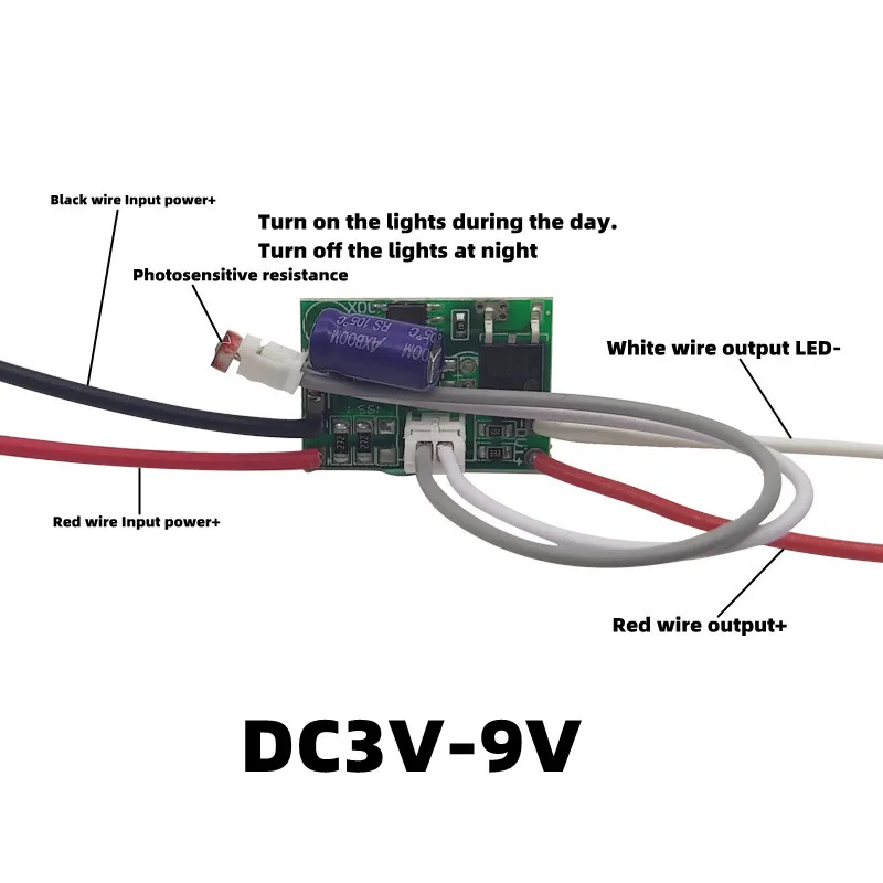 DC3V-9V 3.7V 7.4V 5V led interruptor de controle de luz reversa. Interruptor de controle de luz LED para parque de diversões. Fechado após o escuro