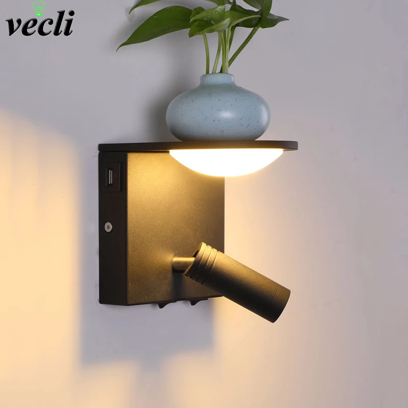 Modern Led Wall Lamps 8W With USB Charge Wall Lamp Indoor Adjustable Bedroom Living Room Nordic Wall Light Aisle Wall Sconces