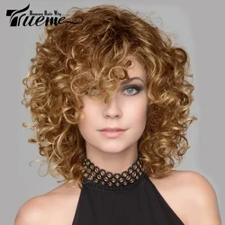 Trueme Kurze Lockige Bob Perücke Mit Pony Farbige Brasilianische Menschenhaar Perücken Für Frauen Ombre Schwarz Braun Romantik Welle Bob volle Perücke