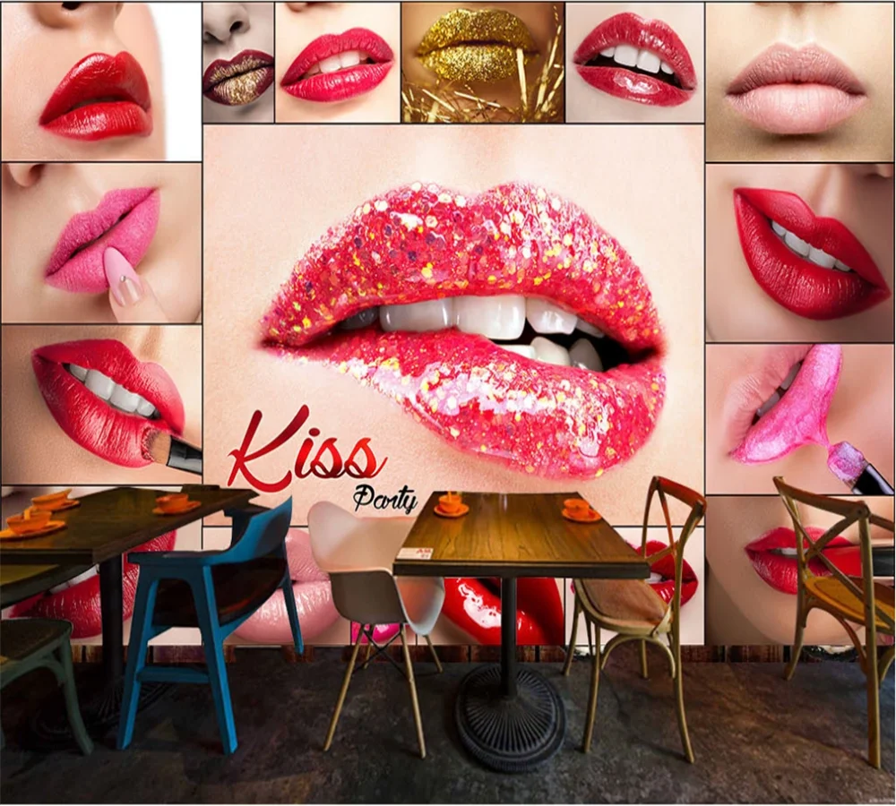 

xuesu Custom 3d wallpaper mural HD sexy red lips bar nightclub beauty studio background wall