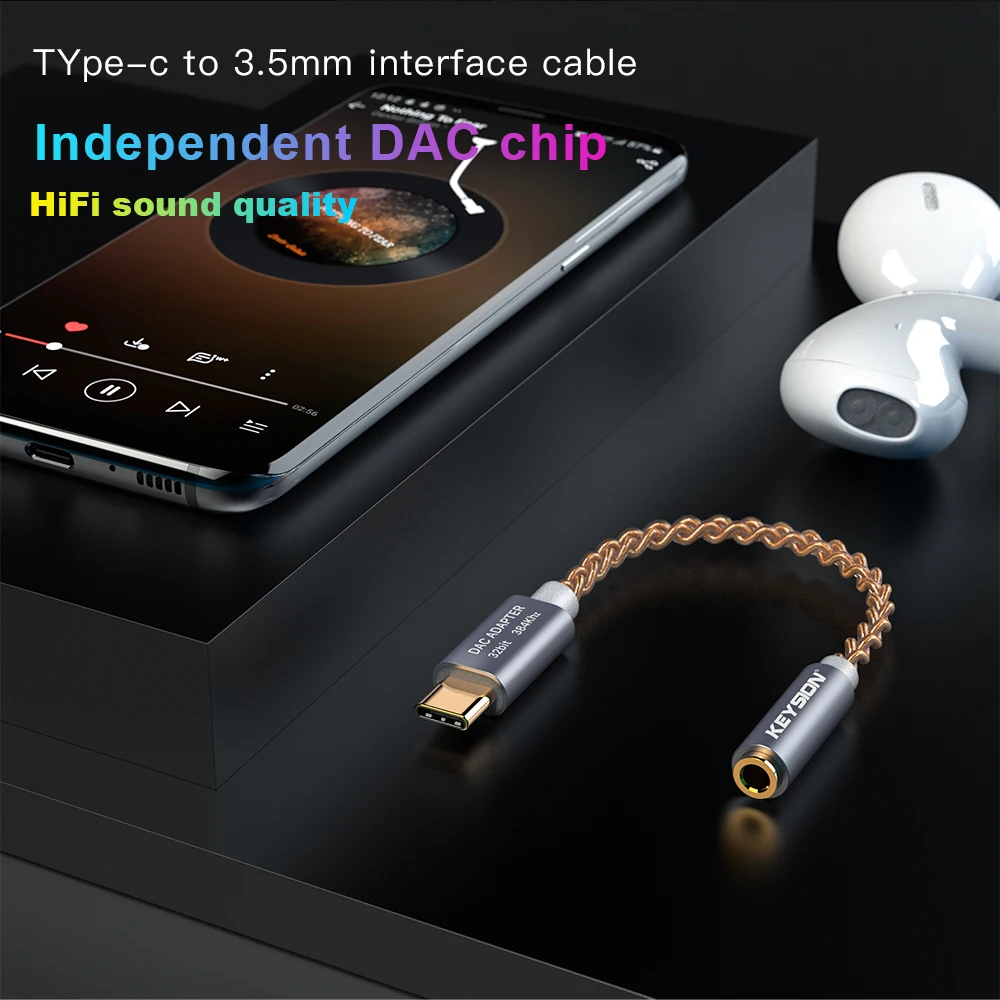 Keysion Hifi Dac Oortelefoon Versterker Usb Type C Naar 3.5Mm Headphone Jack Audio Adapter 32bit 384Khz Digitale Decoder aux Converter