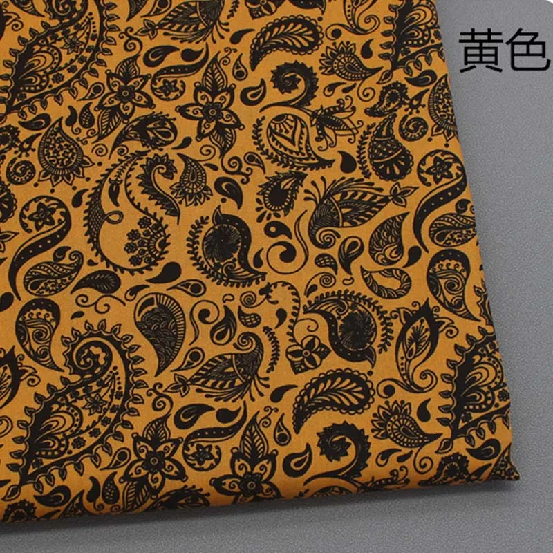 Popeline 100% coton, tissu rétro blanc, noir, ORANGE, jaune, rouge foncé, fleur de Paisley, pour robe d'été, chemisier artisanal