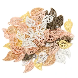 50pcs 9x17mm Filigree Leaves Metal Hollow Out Charms Pendants for Jewelry Making Necklaces Bracelets Crafts Connector Findings