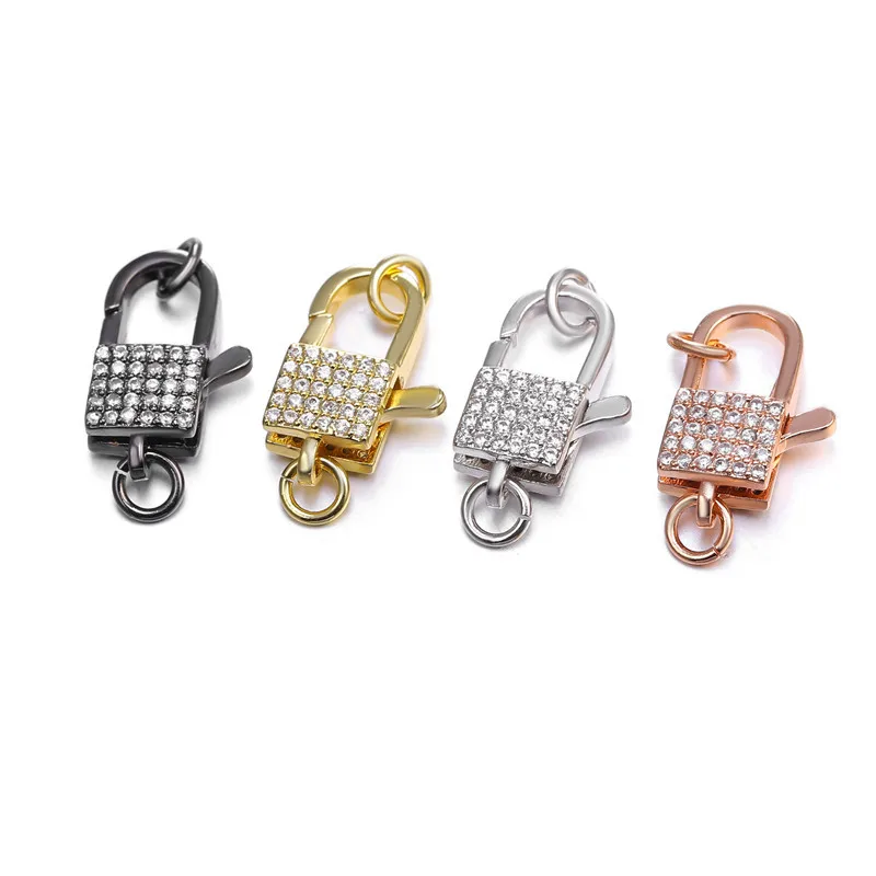 4 pcs 11x18.5mm CZ Micro Pave Square Hook Lobster Clasp Cubic Zirconia Clasp