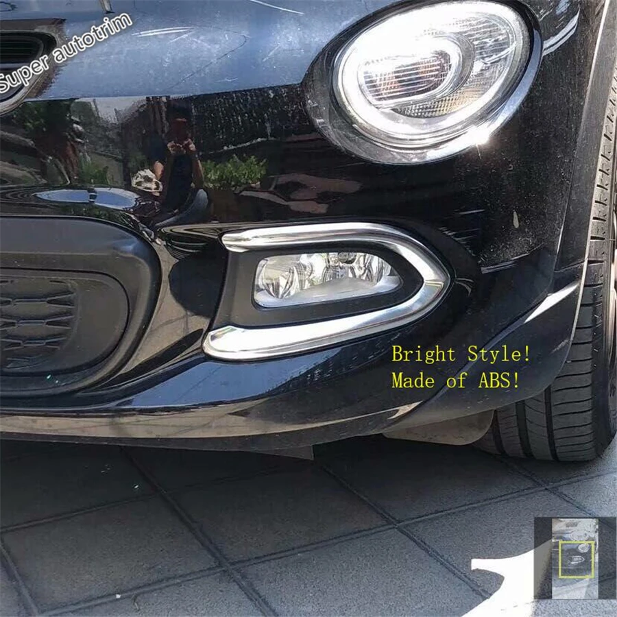 Lapetus Chrome Shiny Front Fog Lights Lamps Eyelid Eyebrow Cover Trim Accessories Exterior Fit For Fiat 500X 2015 2016 2017 2018