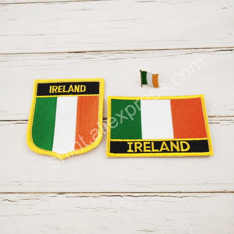 Ireland National Flag Embroidery Patches Badge Shield And Square Shape Pin One Set On The Cloth Armband   Backpack  Decoration