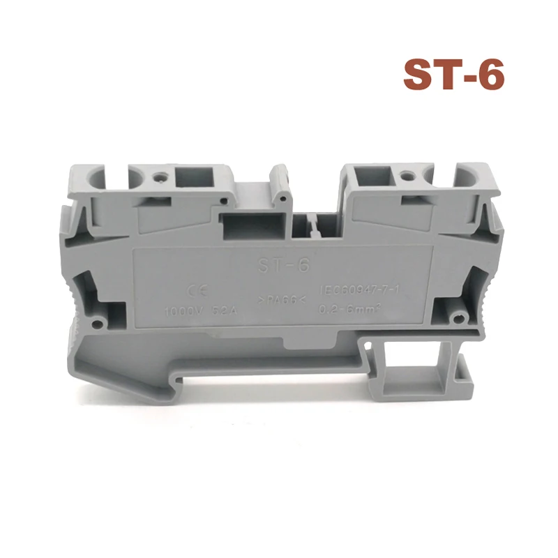 50Pcs Spring Terminal Block ST-6 Morsettiera Din Rail Screwless Type Wire Cable Connectors Copper Bornier 52A 6mm2