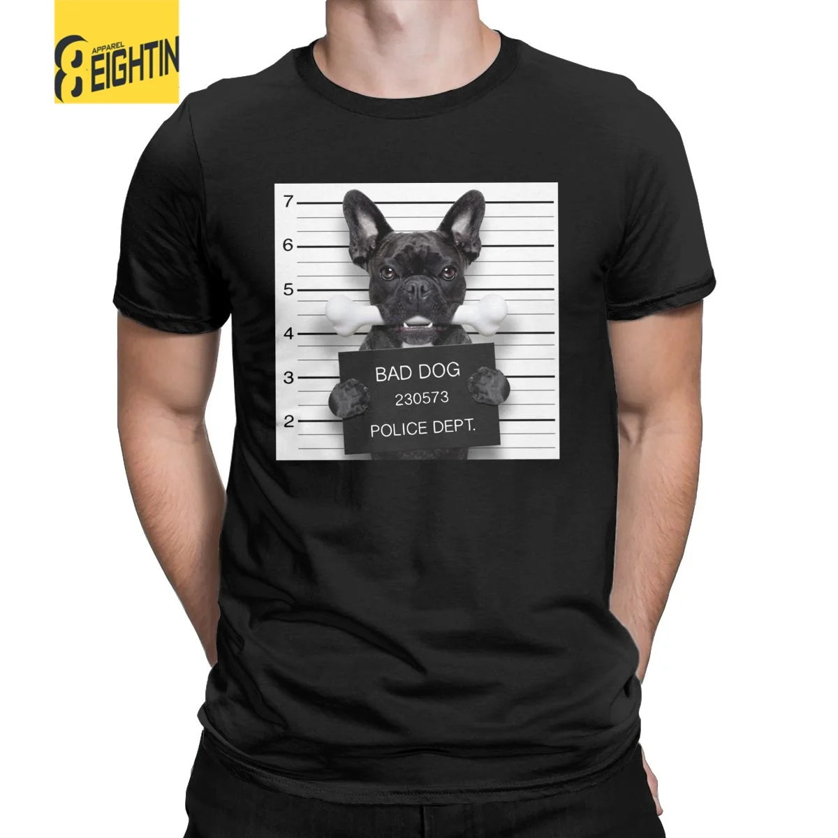 Funny French Bulldog Mugshot T Shirt Men 100% Cotton Novelty T-Shirt Crew Neck Dog Lover Tees Short Sleeve Clothes 4XL 5XL 6XL