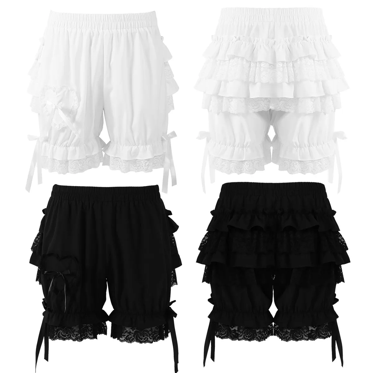 Women Vintage Victorian Gothic Pantaloons Halloween Sleep bottoms Pumpkin Bloomers Shorts Girls Loose Layered Ruffle Lace Trim