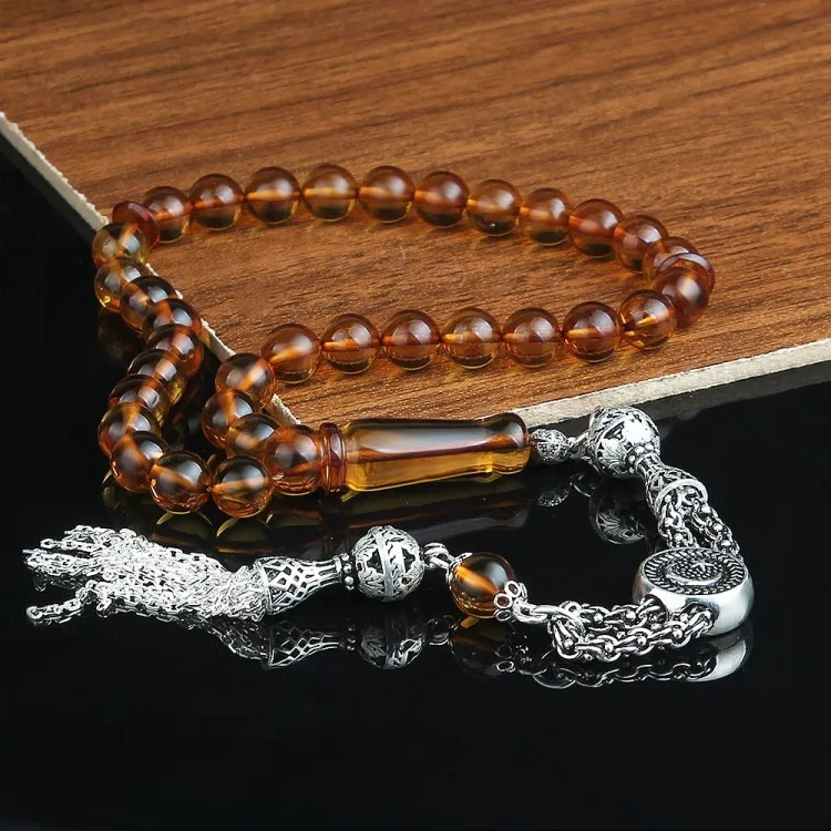 Pure 925 Sterling Silver Tassel 33 Beads Squeezed Amber Rosary For Men Muslim Prayer Tasbih Misbaha Islamic High quality Jewelry Turkish Style Subha