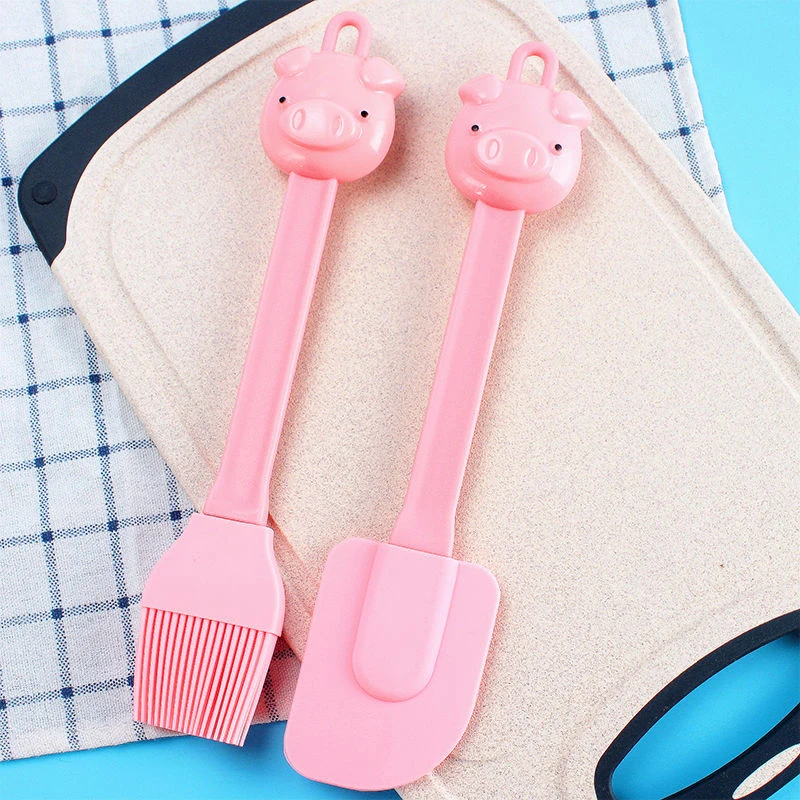 1pc Silicone Oil Brush Cartoon Pig Basting Brush Flexible Baking Tool Hanging Design Pastry Spatula Premium Kitchen Accessories