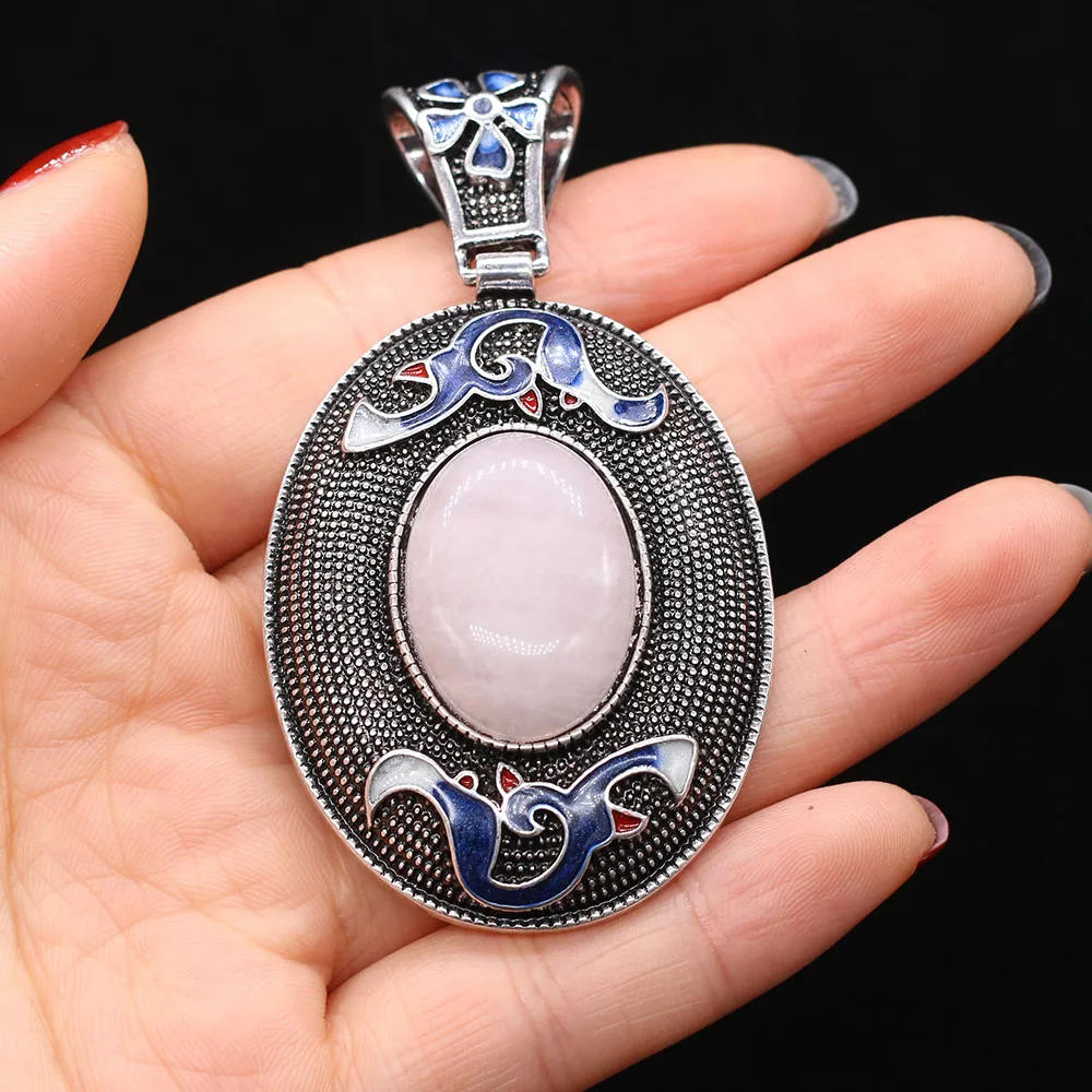 New Fashion Ethnic Cloisonne Pendant Natural Stone Tiger Eye Pink Quartz Shell Charms for Women\'s DIY Necklace Jewelry Making