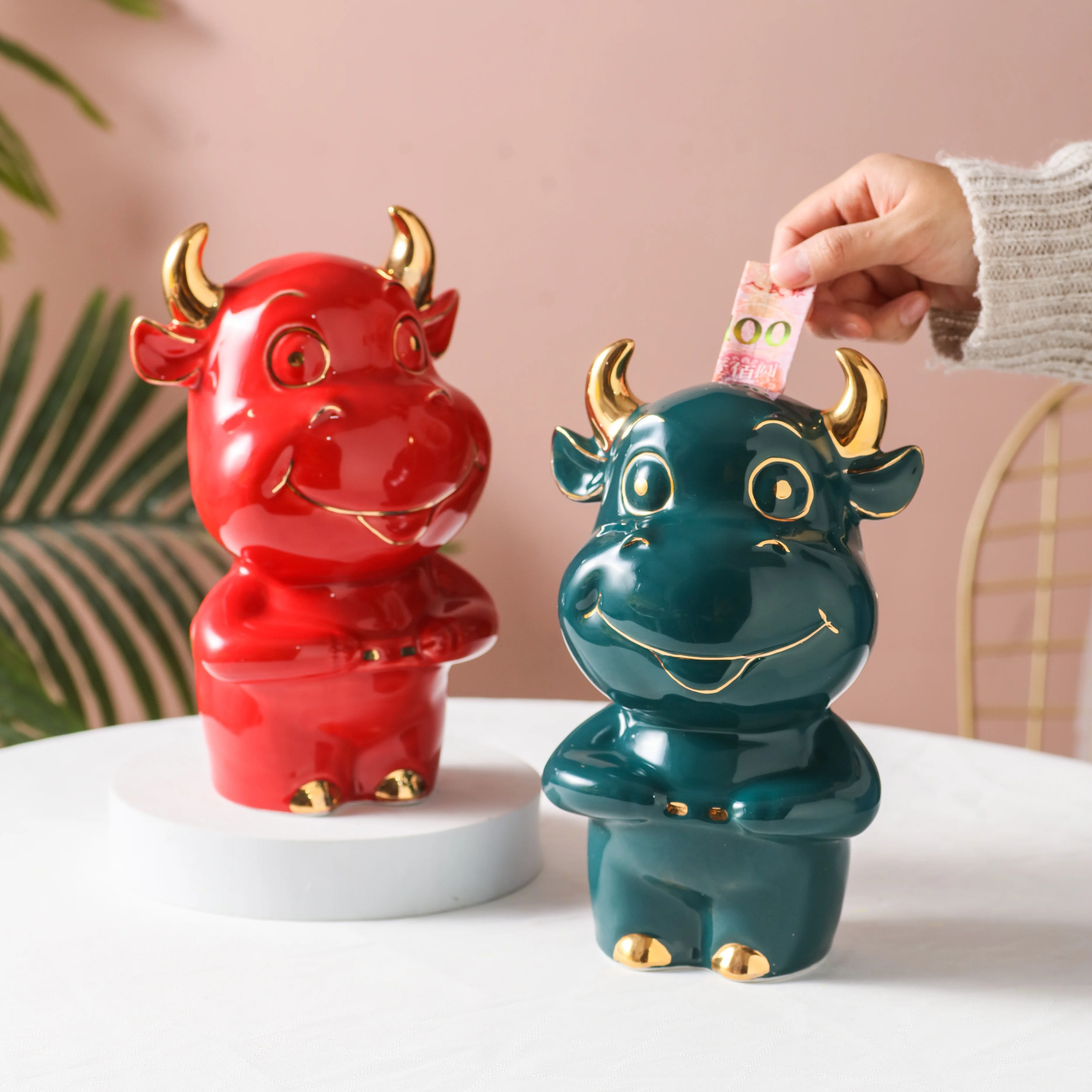 Ceramics Piggy Bank for Kids Counter Atm Savings Bank Decorative Real Money Piggy Bank Safe Cajero Automatico Coin Bank BD50MB