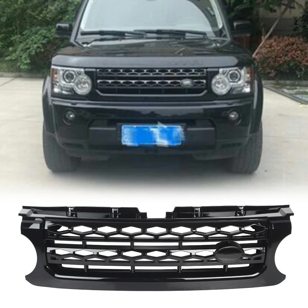 

Auto Front Grille Upper Mesh Grill For Land Rover LR4 SUV Base 2010 2011 2012 2013 Gloss Black ABS with Emblem