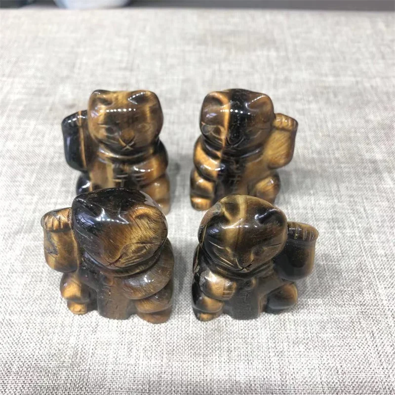 

Tiger Eye Lucky Cat Natural Quartz Crystal Carved Gemstones Healing Decorations