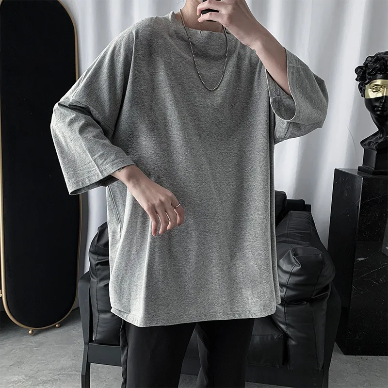 Black Gray Solid Brief Casual Fashion Men T Shirts Long Sleeve 2022 Autumn Spring Clothing Harajuku Loose Studen Top Oversized