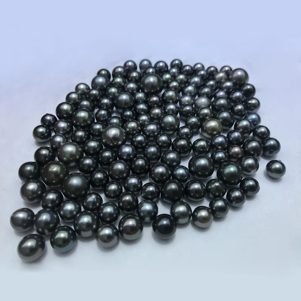 free shipping,DIY PEARL,5 pcs/lot,8-12 mm AAA high luster tahiti round pearl,100% Nature black tahiti sea pearl,half or no hole