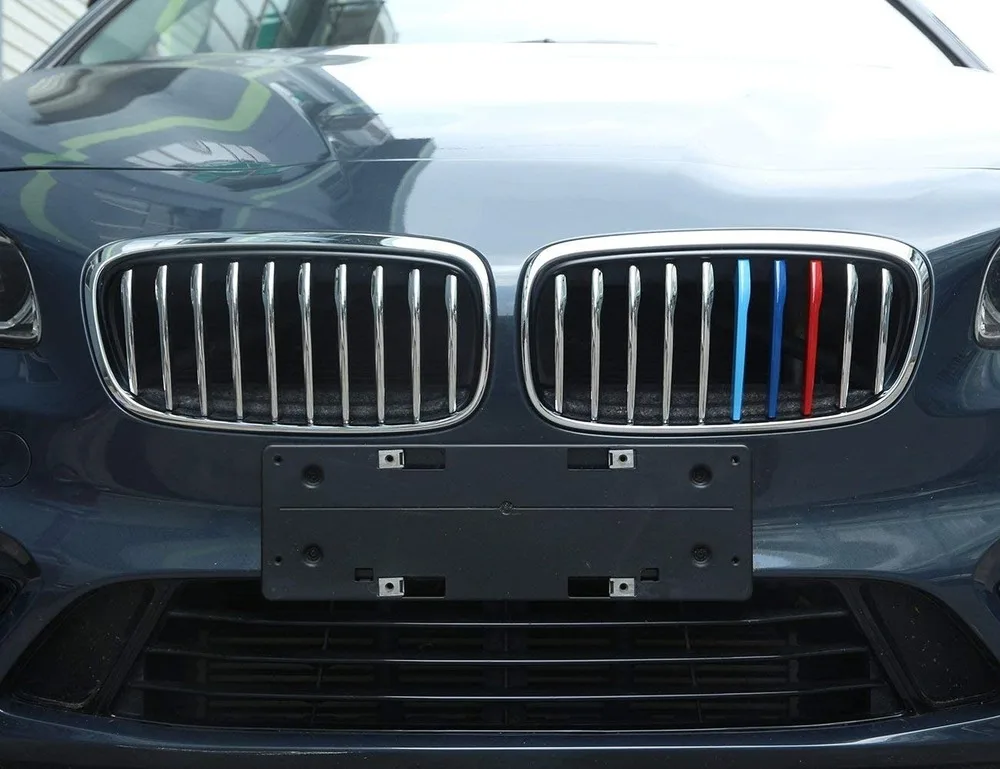 ABS البلاستيك الجبهة الشواية شرائط غطاء الكسوة 3 قطعة لسيارات BMW 2 سلسلة 218i الرياضة نموذج F45 F46 2015-2017