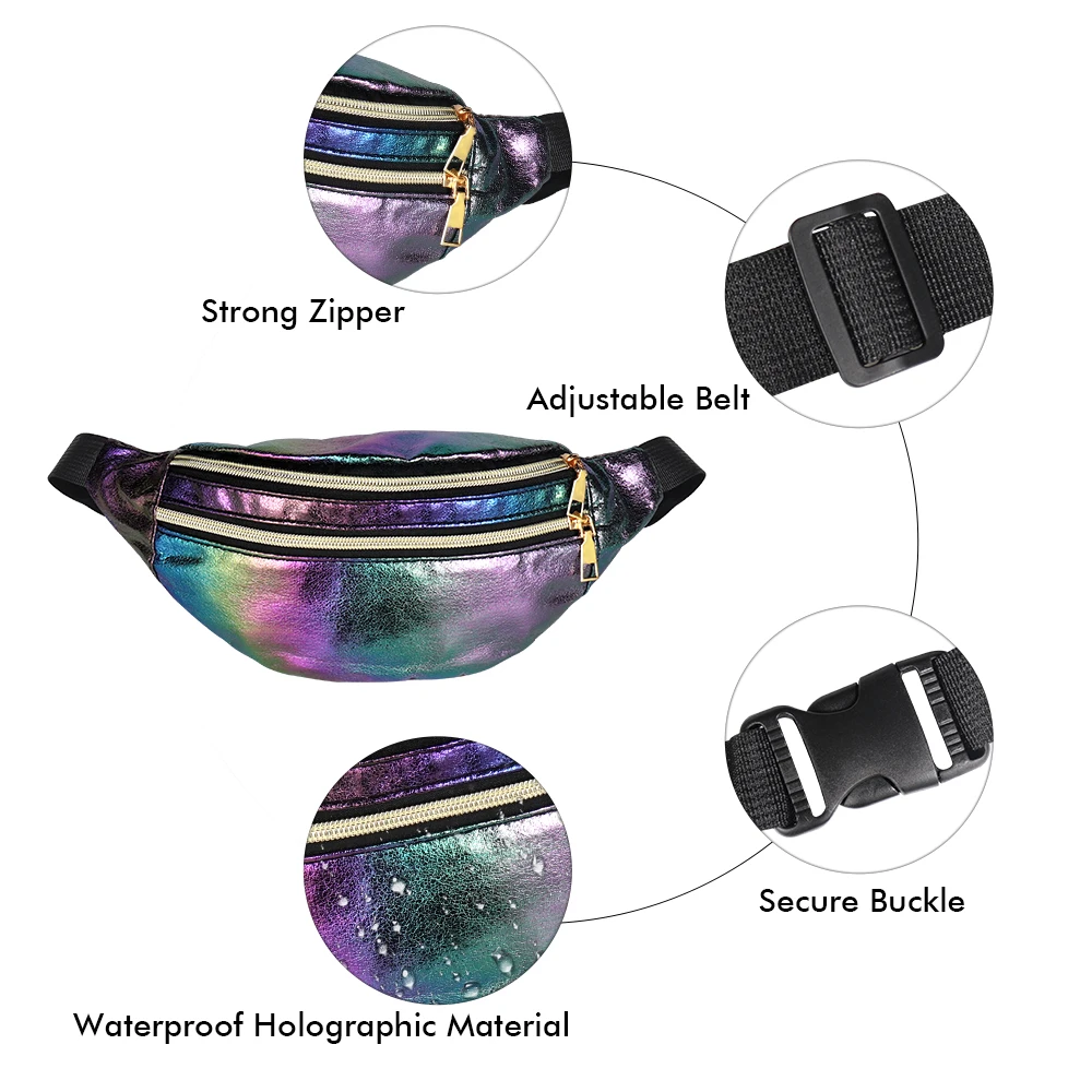 Buylor Waist Bag Women Fanny Pack Laser Shoulder Belt Bag Holographic Designer Cute Waist Packs Party Travel Phone Pouch Bags