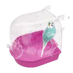 Parrot Bird Bathtub Bird Water Bath Box With Hanging Hooks Transparent Bird Bathtub Cage Shower Standing Parakeet Birdbath