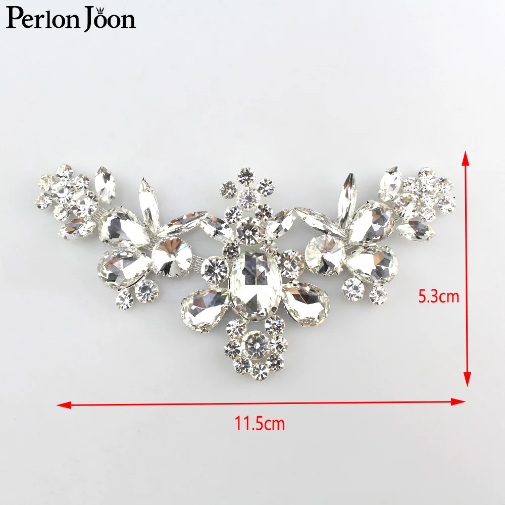 1pcs plating silver sparkle rhinestone neckline crystal applique sew on wedding dress clothing accessories YHX071-072