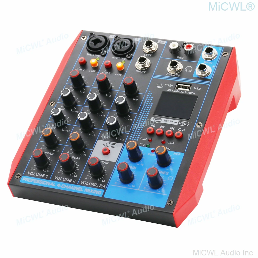 MiCWL AG4-جهاز مزج بطاقة الصوت ، استوديو تسجيل المسرح ، USB ، كمبيوتر محمول ، وحدة خلط مباشر ، طاقة فانتوم 48 فولت ، كل مفتاح