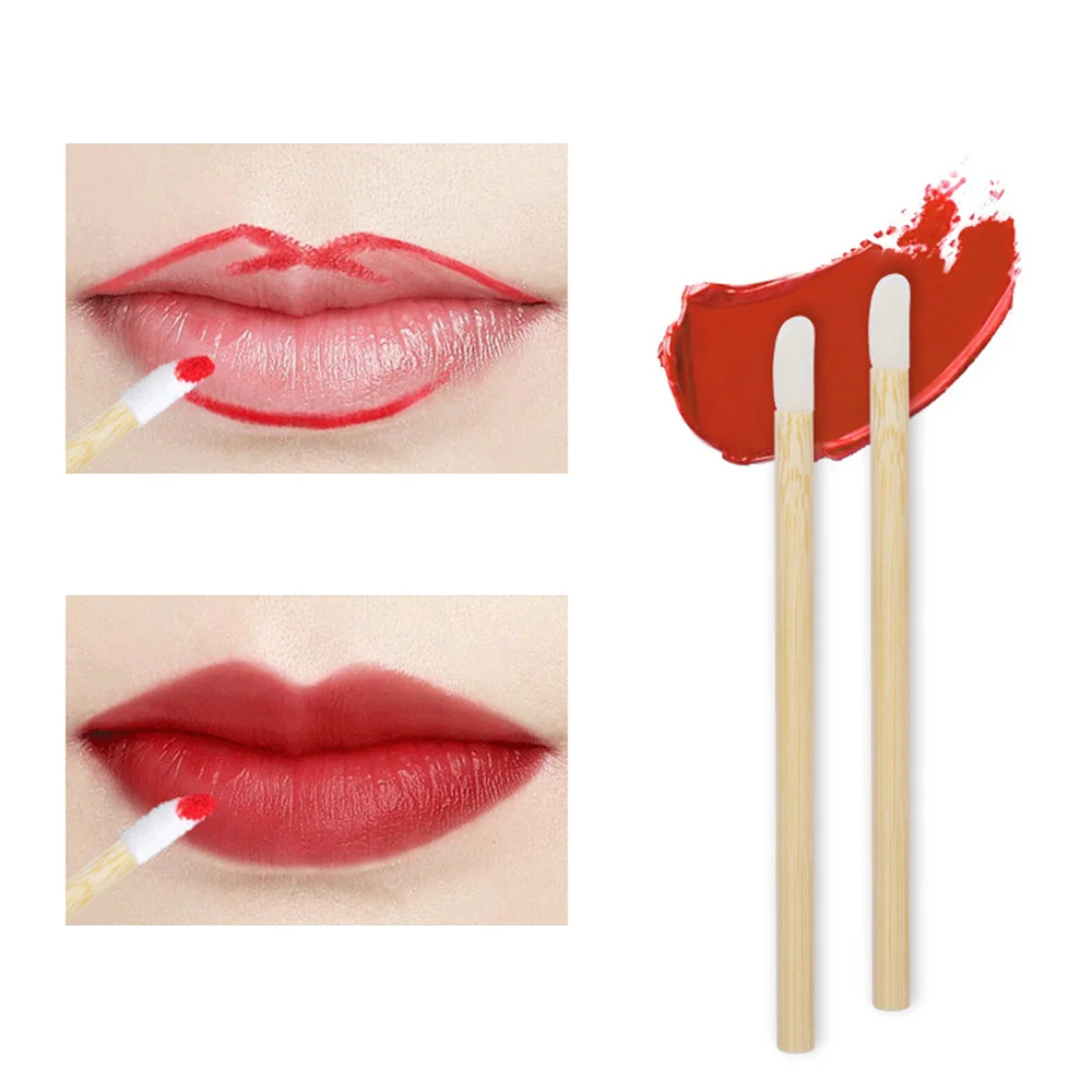 50pcs Disposable Lip Brush Eyelash Brushes Bamboo Handle Lipstick Wands Eyelash Extension Applicator Cleaner Beauty Makeup Tools