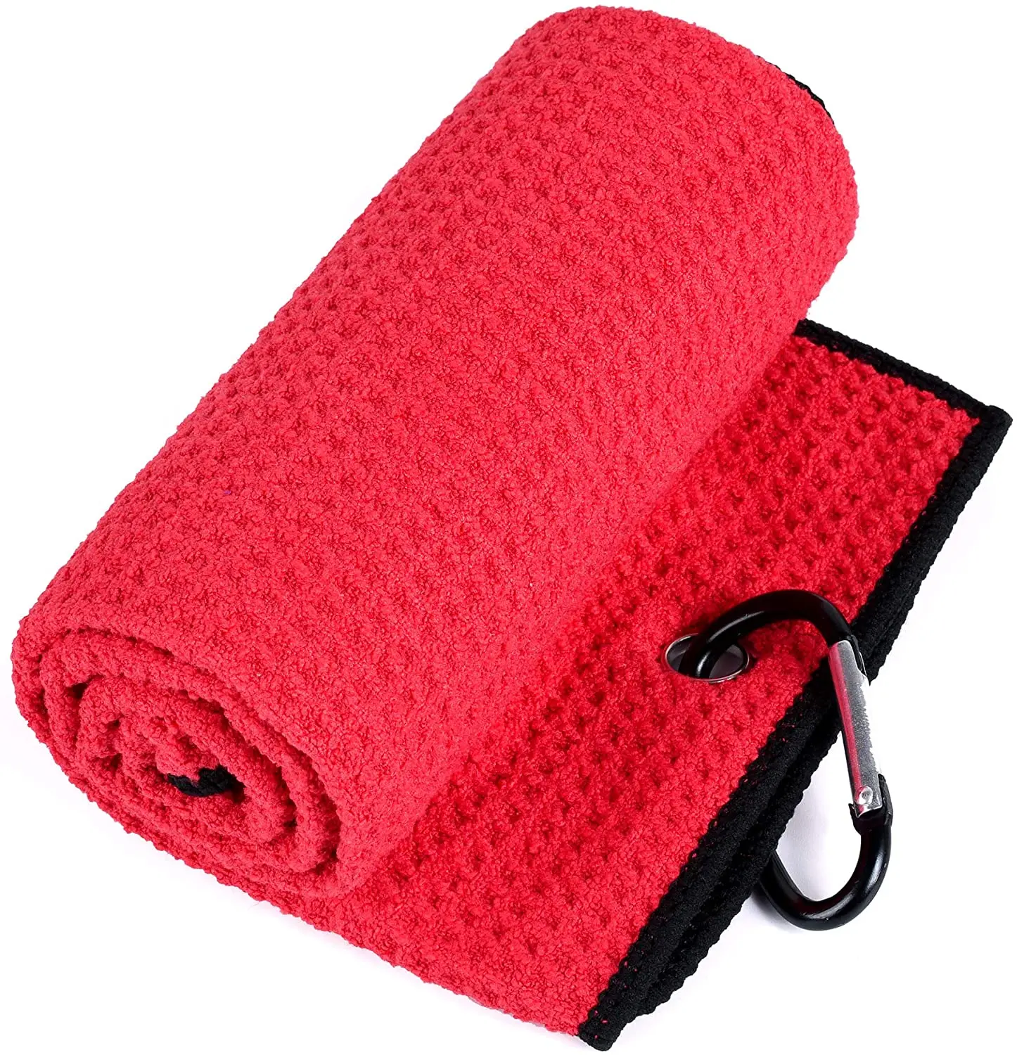 Tri-fold Golf Towel | Premium Microfiber Fabric | Waffle Pattern | Heavy Duty Carabiner Clip