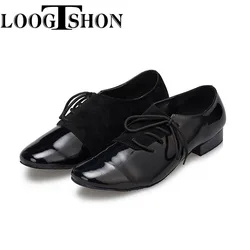 LOOGTSHON Black W Men's Black leather ballroom dance shoes Flats Modern dance shoes Tango Party Wedding Square dance shoes