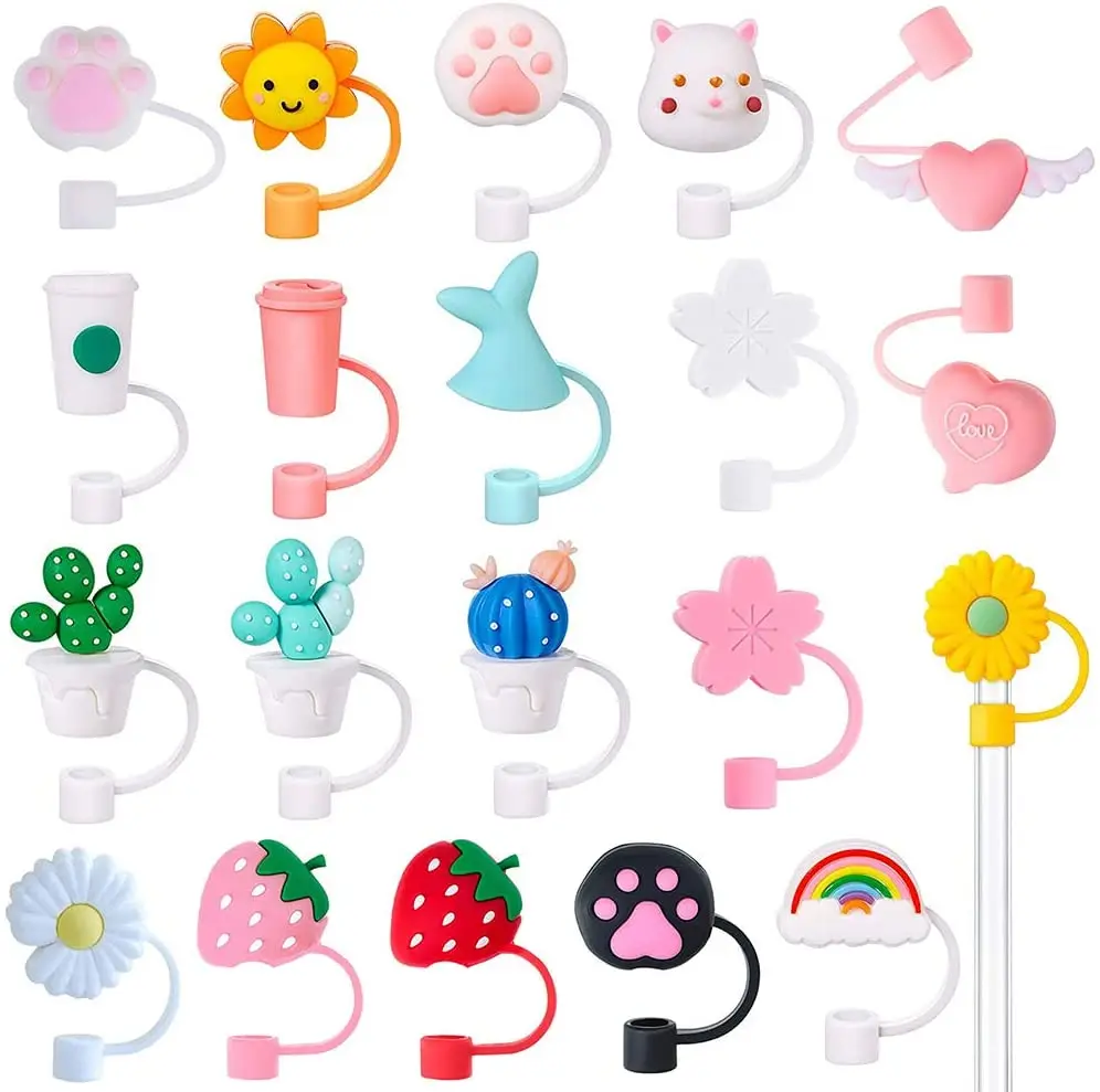 

20 Pieces Straw Plug Silicone Straw Tips Cover Reusable Cute Drinking Straw Tips Lids for 6-8 Mm Straws Plugs