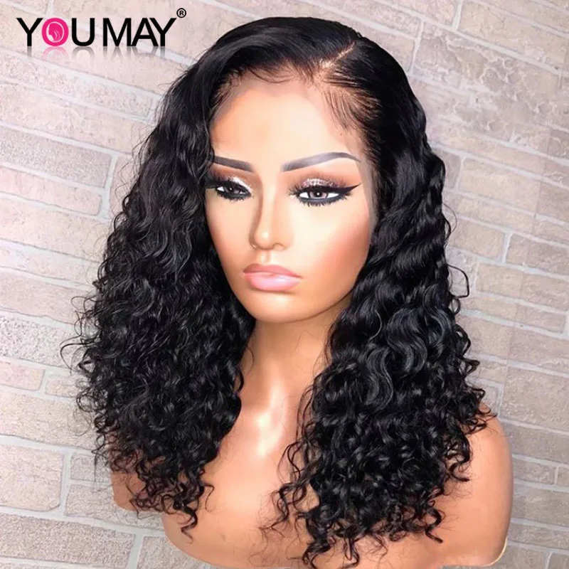 250 Density Curly Full Lace Human Hair Wigs Deep Wave Pre Plucked 360 Full Lace Wig For Women Transparent 30inch Remy You May