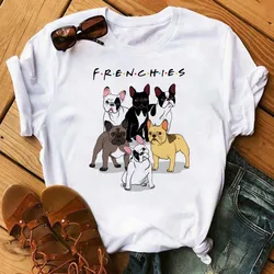 Maycaur French Bulldog Funny Cartoon T Shirt Women Harajuku 90s Girls Graphic Tee Casual O-neck T Shirt for Lady Top Tee Summer