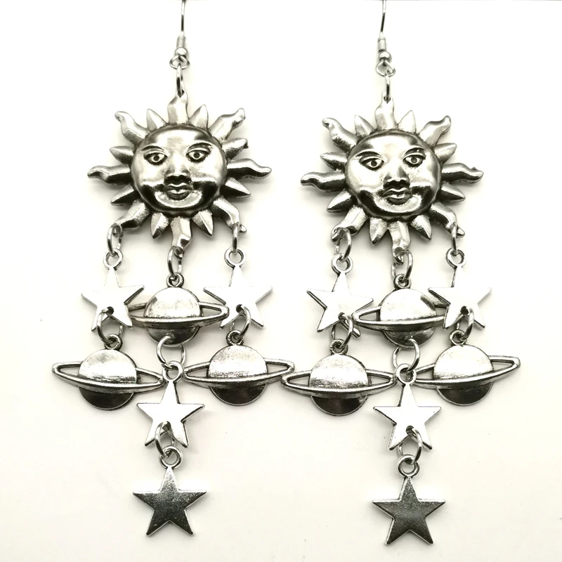 Sun Star Celestial Earrings , Sun and Moon Earrings , Dangling Star Earrings Outspace Gift 2022