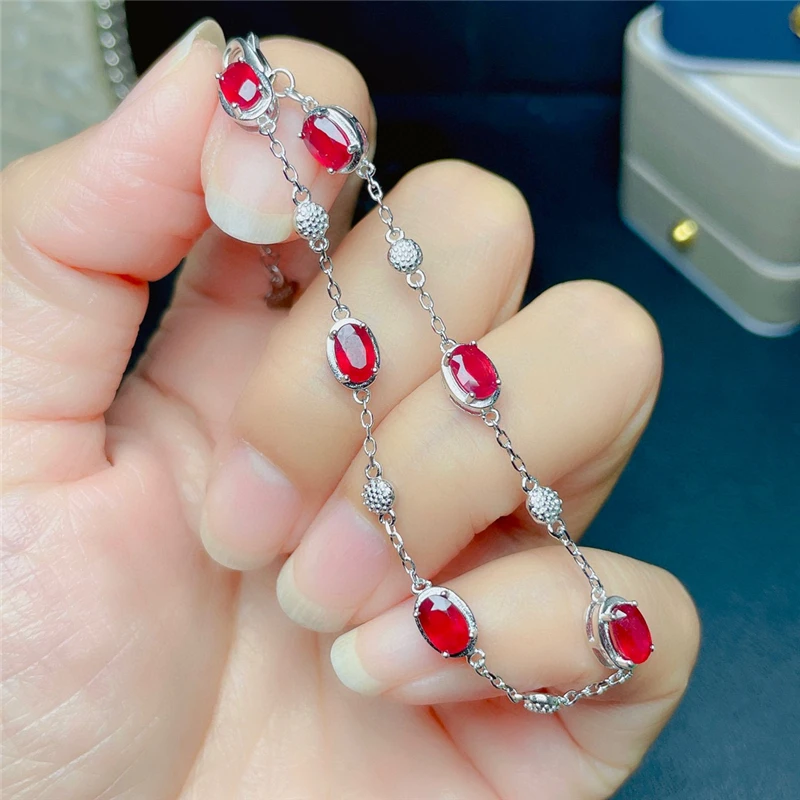

WEAINY Natural Ruby Woman Bracelet S925 Sterling Silver Simple Jewelry Red Gem Birthstone Proposal Engagement Gift