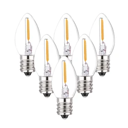 Bombillas LED C7 de 0,5 vatios, luz nocturna de filamento, E12 candelabro, vela de cristal transparente, Blanco cálido, 2700K, para cadena de luces