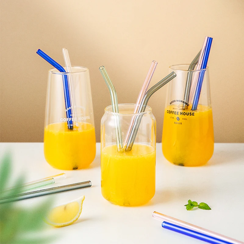 High Borosilicate Glass Straws Reusable Glass Straws Set Multi-Color Glass Smoothies Drink For Cocktail Bubble tea with Brushes