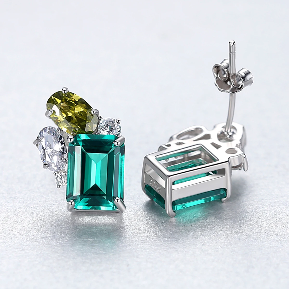 PAG&MAG Luxury Emerald Square Necklace Earrings Set For Women Sterling Silver 925 Jewelry Set Green Gemstone Fine Jewelry