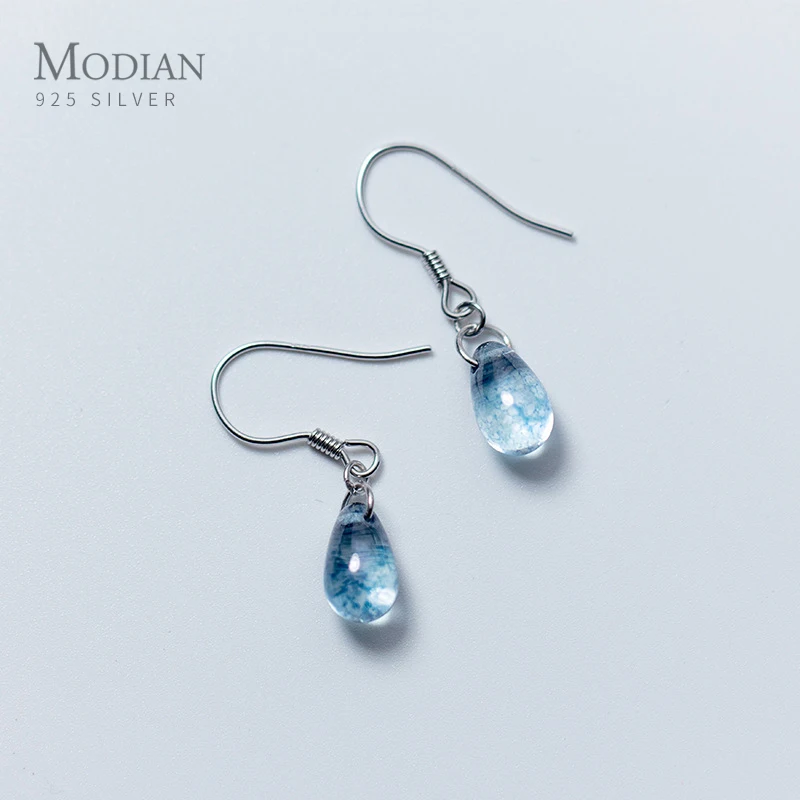 Modian Charm 925 Sterling Silver Blue Crystal Drop Earrings for Women Swing Dangle Earings Luxury Jewelry Pendientes Accessries