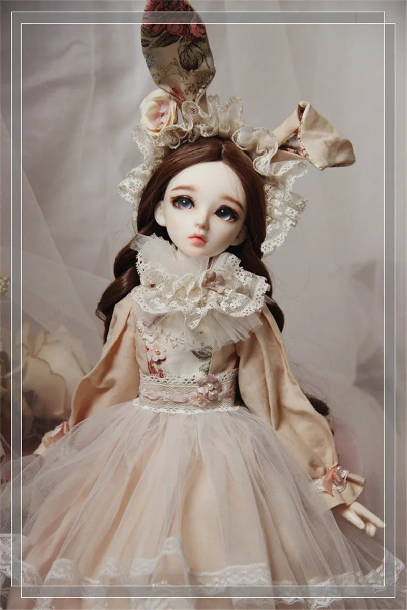 BJD Doll Clothing fits with 1/3 1/4 MDD Size floral taupe vintage lace and pearl doll accessories