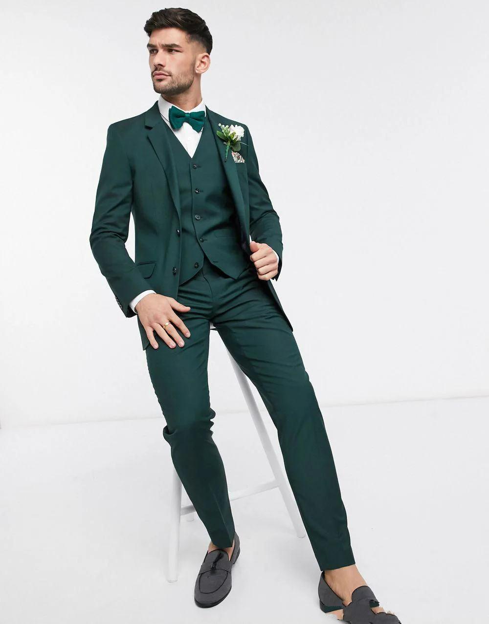 Mens Wedding Tuxedos Donkergroen Twee Knop 3 Stuks Bruidegom Wear Suits Beste Man Formele Blazer Pak (Jasje + vest + Broek)