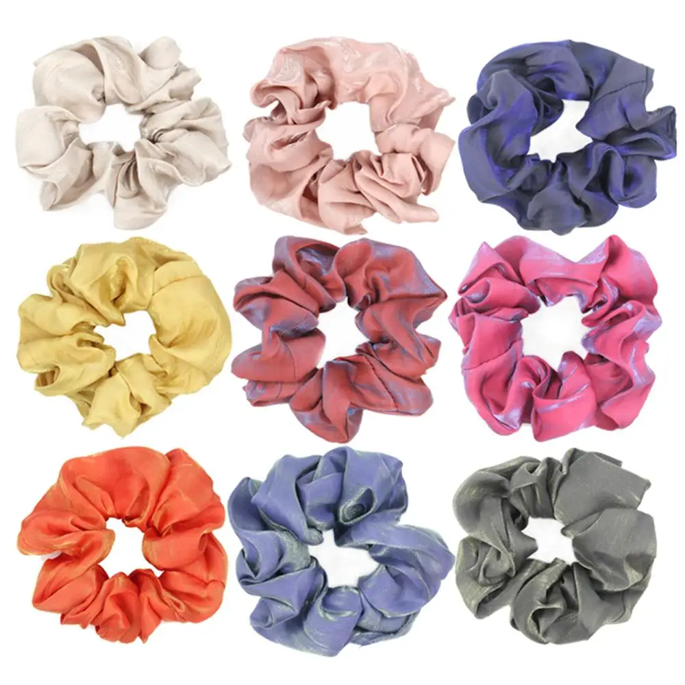 Furling Girl 1 PC  Satin Brightly  Hair Scrunchies Ponytail Holders Spring Elastic Wrinkle Hair Bands Women Hair Accessories