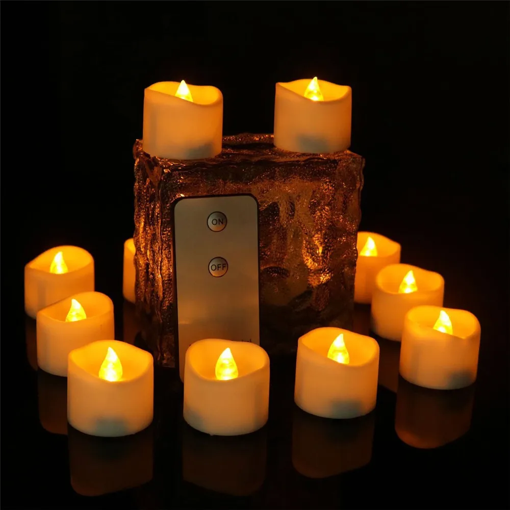 12Pcs Remote Control Electronic LED Candle Light Flameless Dancing LED Swing Tea lights For Christmas Wedding Holiday Decoration