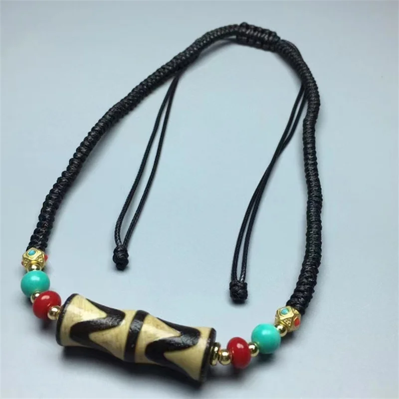 Hot selling / hand-carve Adjustable double tiger tooth old dzi beads Necklace Pendant fashion Jewelry Men Women Luck Gifts