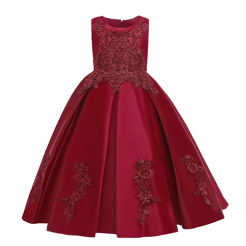 Vestido infantil de primeira comunhão, vestido longo com renda, para festas de casamento, aniversário, festa, banquete