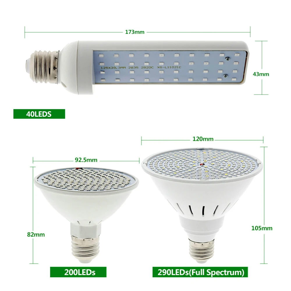 LED Grow Light Full Spectrum met E27 Lamp Holder Clip-on Phyto Lampen 72LEDs 200LEDs 290LEDs voor kamerplanten Bloemen Groei