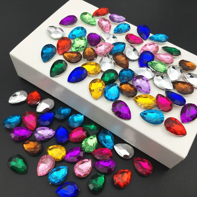 Acrylic 10x14mm 13x18mm Rhinestone various colors teardrop More Colors Acrylic Fancy Stone Pointed back Droplet Beads No holes