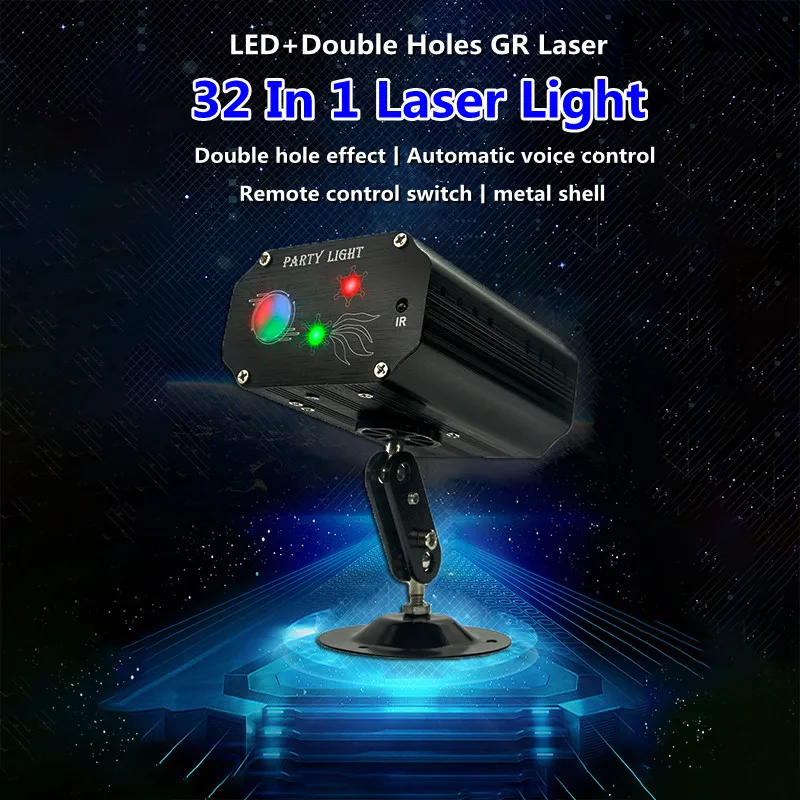 Laser Lights DJ Disco Stage Party Sound Activated RGB LED Projector Time Function with Remote Control for Christmas Decorations