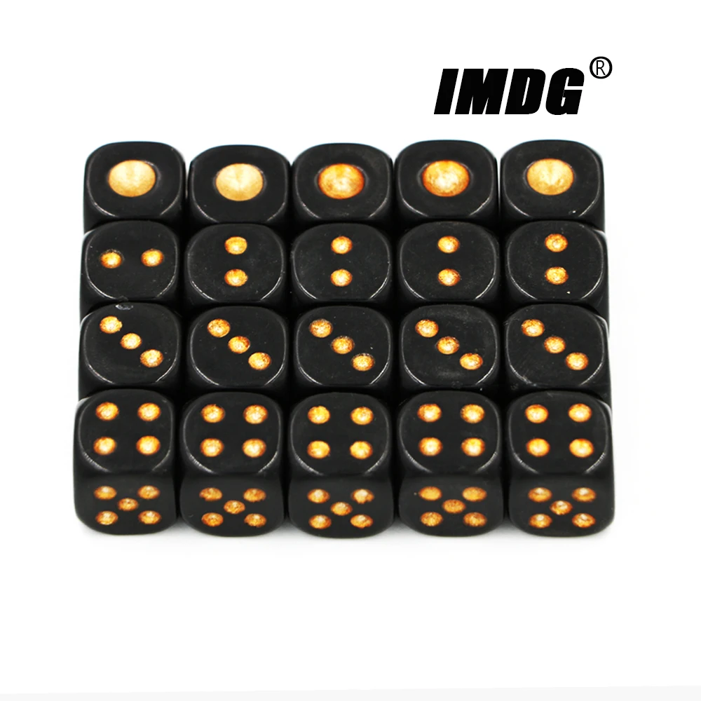 20pcs/Pack Acrylic Black Gold Dots Dice 13mm Blue #13 Round Corner High Quality Boutique Bar Dice