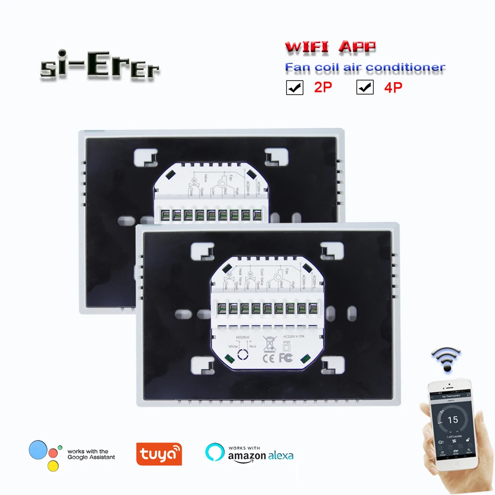 95-240VAC 2pipe 4pipe fan coil thermostat cooling/heating thermostat,TUYA WIFI programmable Works with Alexa Google Home